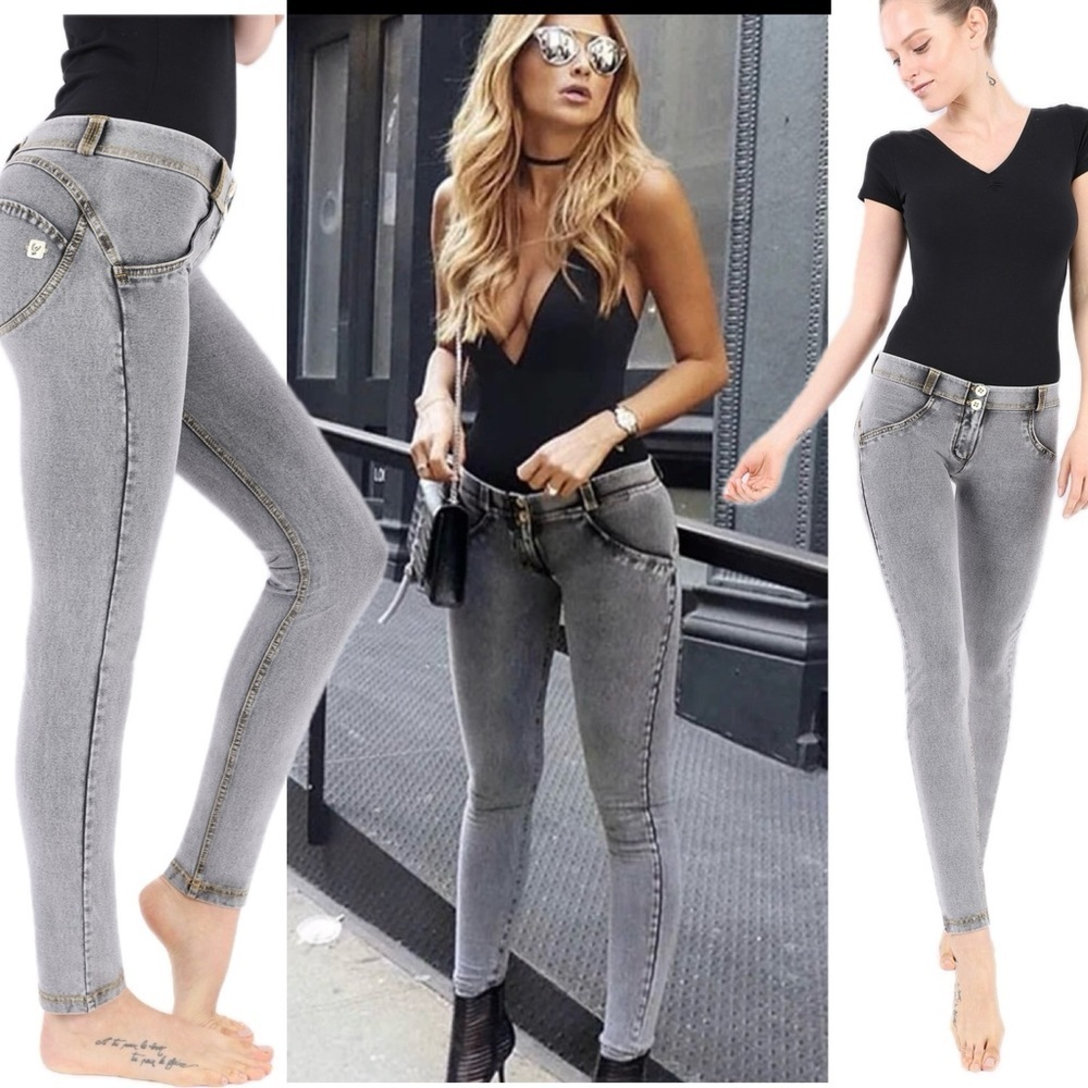 Freddy WR.UP black gray faded acid wash stone wash style skinny leggings L NWOT